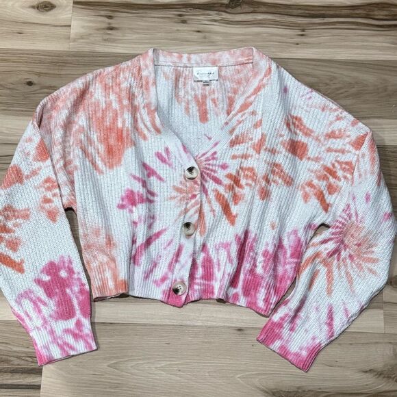 Revolve Line & Dot Scarlet Tie Dye Cardigan in White & Pink Multi Women’s Medium - Picture 2 of 4